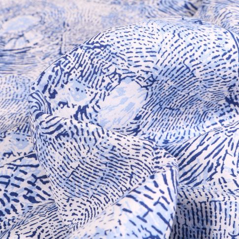Tissu Viscose légère Lignes abstraites Bleues sur fond Blanc