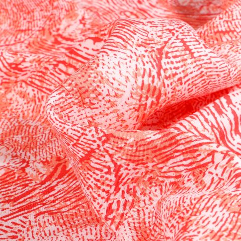 Tissu Viscose légère Lignes abstraites Rouges sur fond Blanc