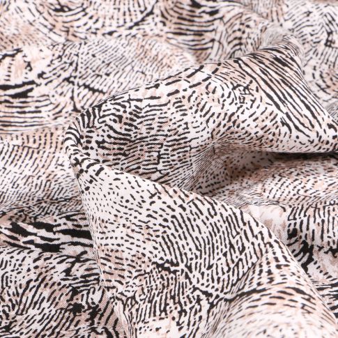 Tissu Viscose légère Lignes abstraites Marrons sur fond Blanc