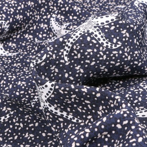 Tissu Viscose légère Etoile de mer Blanche sur fond Bleu marine