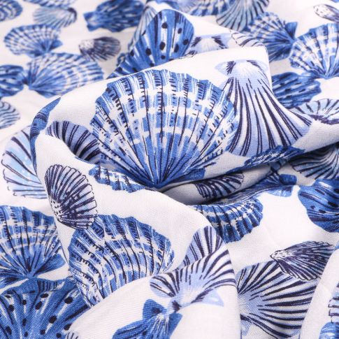 Tissu Viscose légère Coquille Saint-Jacques sur fond Blanc