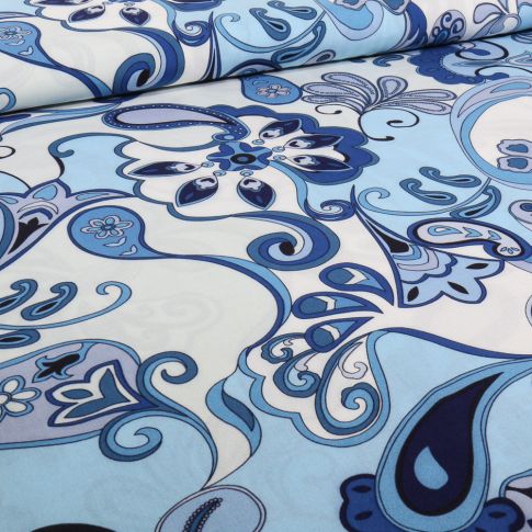 Tissu Viscose Irene sur fond Bleu
