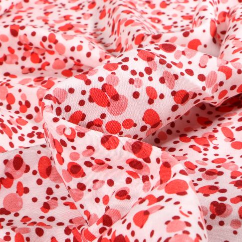 Tissu Viscose légère Pois Elodie Rouge sur fond Blanc cassé