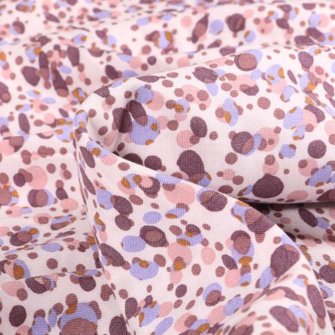Tissu Viscose légère Pois Elodie Mauve sur fond Blanc cassé