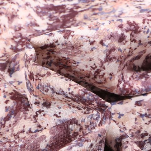 Tissu Viscose légère Tacheté Prune sur fond Blanc cassé
