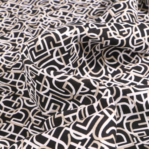 Tissu Viscose légère Lignes abstraites sur fond Noir
