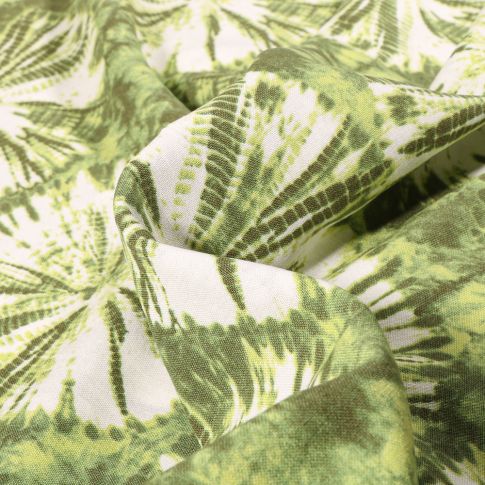 Tissu Viscose aspect lin Tie and dye Vert sur fond Blanc