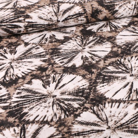 Tissu Viscose aspect lin Tie and dye Marron sur fond Beige