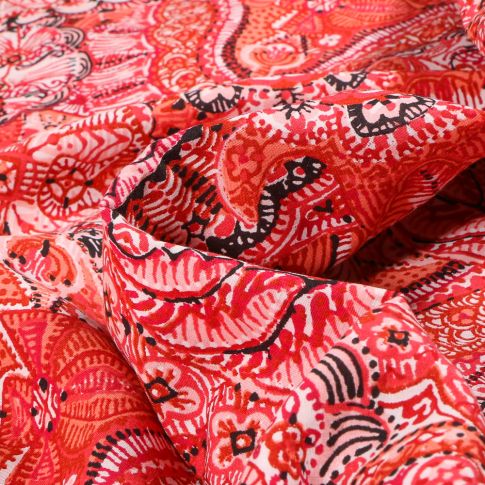 Tissu Popeline de coton Sweet Flower Arya Rouge sur fond Rouge