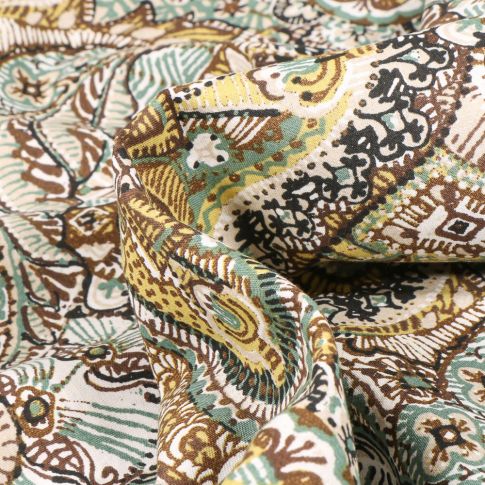 Tissu Popeline de coton Sweet Flower Arya Marron sur fond Beige