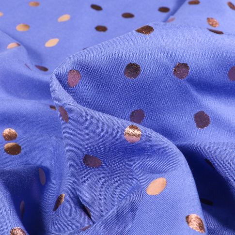Tissu Viscose légère Pois métallisés rose gold sur fond Violet