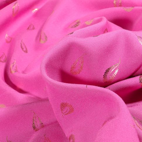 Tissu Viscose légère Plumes métallisées sur fond Rose fuchsia