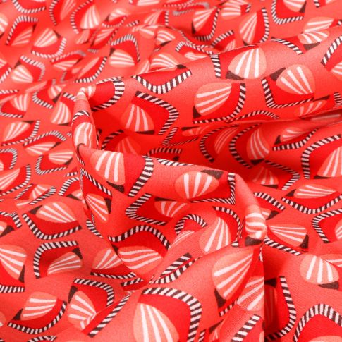 Tissu Coton Satiné Marine Rouge sur fond Rouge