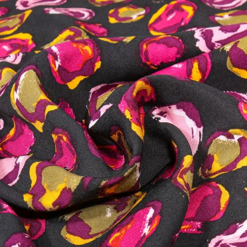Tissu Viscose Twill Stains color fuschia sur fond Noir