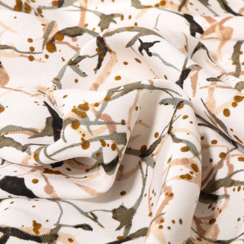 Tissu Viscose Twill Aquarella sur fond Blanc cassé