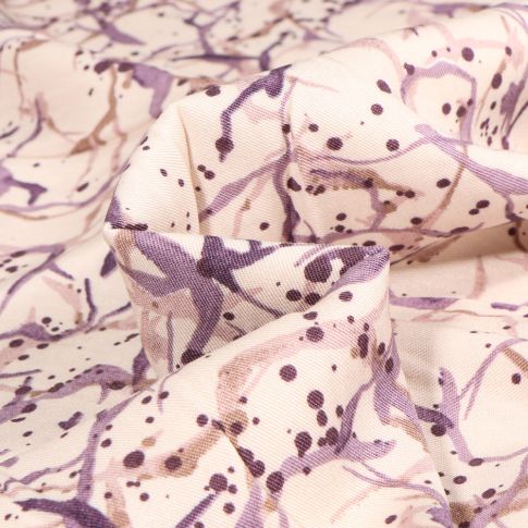 Tissu Viscose Twill Aquarella violet sur fond Ecru