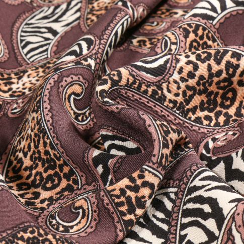 Tissu Viscose Twill Paisley animals sur fond Marron