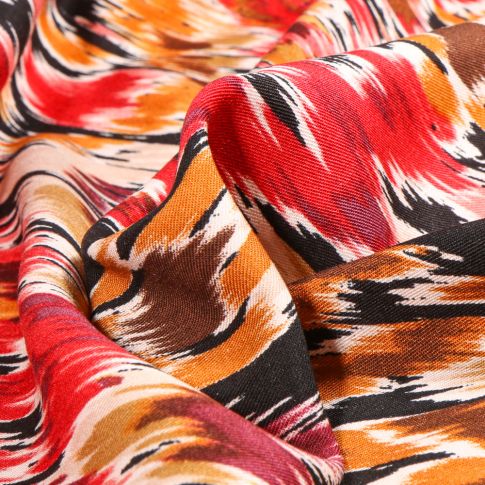 Tissu Viscose Twill  Ikat sur fond Rouge