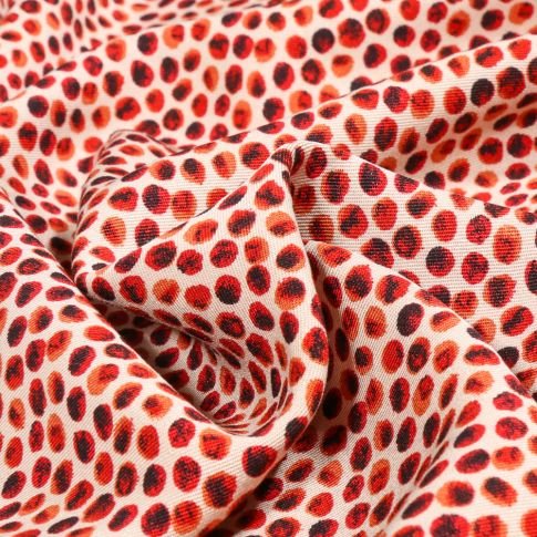 Tissu Viscose Twill Small dots rouge sur fond Blanc cassé