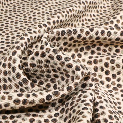 Tissu Viscose Twill Small dots gris sur fond Ecru