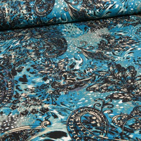 Tissu Jersey Viscose  Esperenza sur fond Bleu