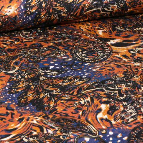 Tissu Jersey Viscose  Esperenza sur fond Orange
