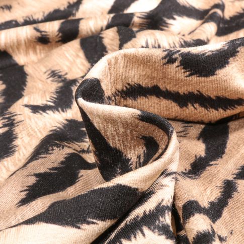 Tissu Jersey Viscose  Tiger sur fond Beige