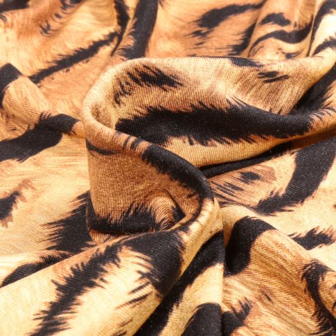 Tissu Jersey Viscose  Tiger sur fond Caramel