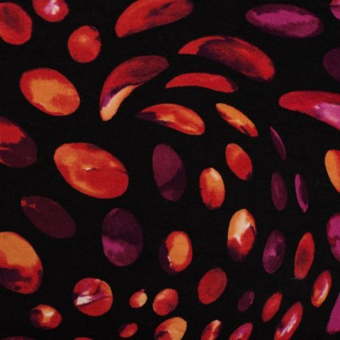 Tissu Jersey Viscose Dots rouges sur fond Noir