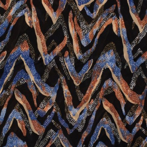 Tissu Tulle souple  Zigzag bleu sur fond Noir
