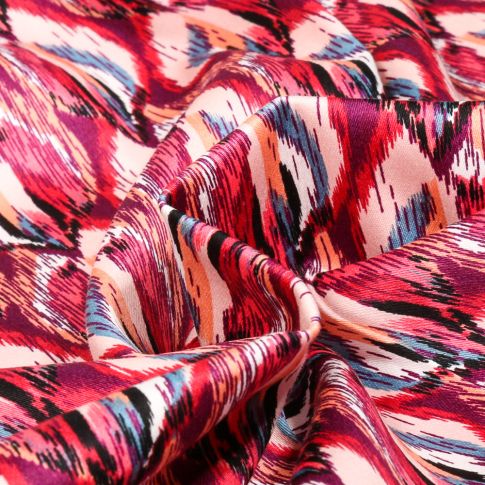 Tissu Coton Satiné extensible Vera sur fond Rose fuchsia
