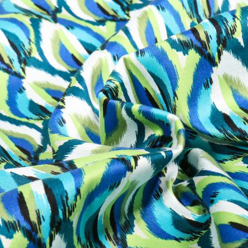 Tissu Coton Satiné extensible Vera sur fond Vert anis