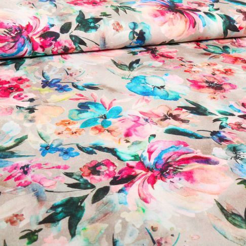 Tissu Lin Hanna sur fond Ecru