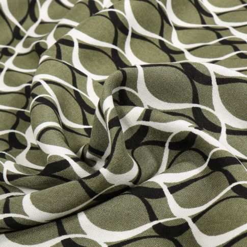 Tissu Viscose Chally Waves sur fond Vert kaki