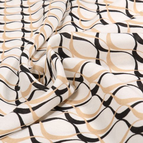 Tissu Viscose Chally Waves sur fond Ecru