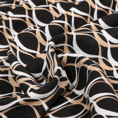 Tissu Viscose Chally Waves sur fond Noir
