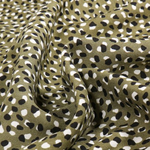 Tissu Viscose Chally Dotty sur fond Vert kaki