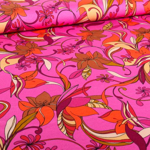 Tissu Jersey Viscose  Agneta sur fond Rose fuchsia