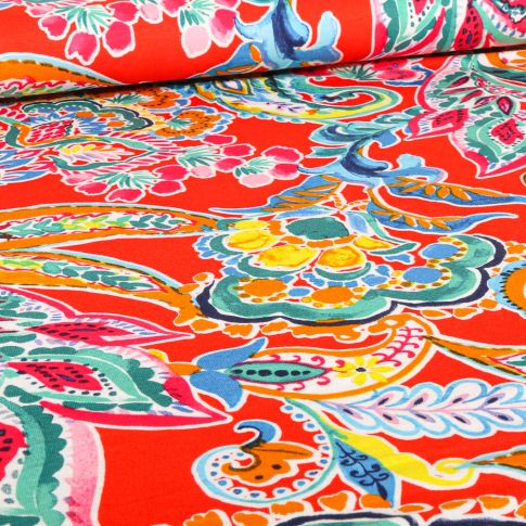 Tissu Jersey Viscose  Mina sur fond Rouge