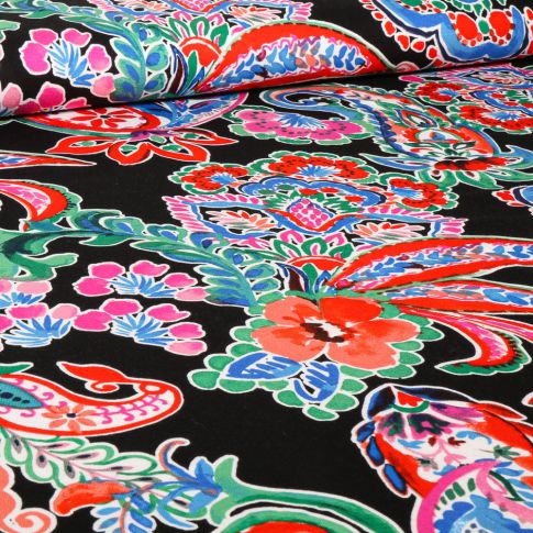 Tissu Jersey Viscose  Mina sur fond Noir