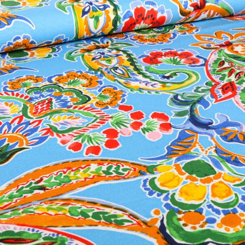 Tissu Jersey Viscose  Mina sur fond Bleu