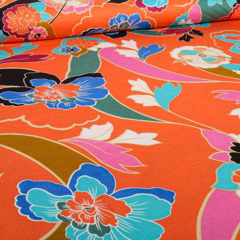 Tissu Jersey Viscose  Angoustia sur fond Orange