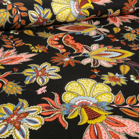 Tissu Jersey Viscose  Esmé sur fond Noir