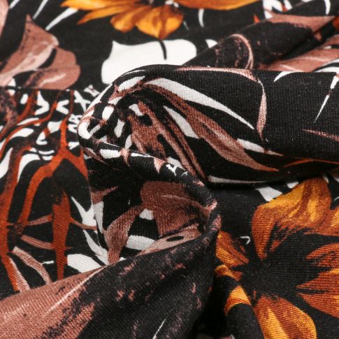 Tissu Jersey Viscose  Tropik sur fond Noir