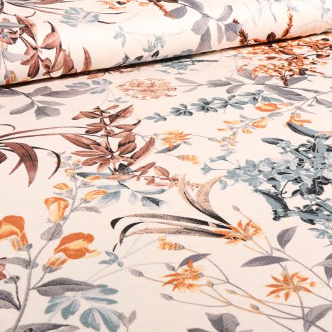 Tissu Jersey Viscose  Göta bleu sur fond Ecru