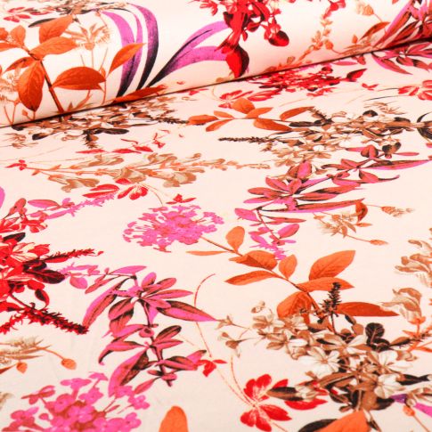 Tissu Jersey Viscose  Göta rose sur fond Ecru
