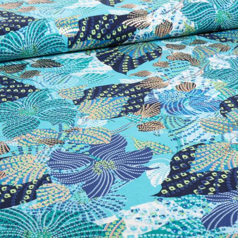 Tissu Viscose Aurora sur fond Bleu turquoise