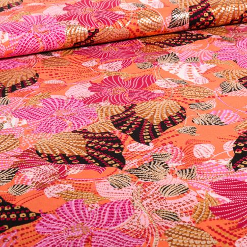 Tissu Viscose Aurora sur fond Orange