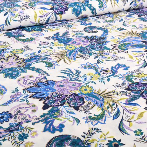 Tissu Viscose Sylvia bleu sur fond Blanc