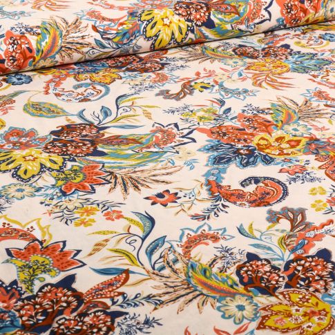 Tissu Viscose Sylvia orange sur fond Beige